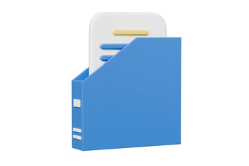 Poster - 3d Documents storing box with paper documents icon. Document folder archive storage icon. Minimal isolated on purple background. 3d rendering illustration.