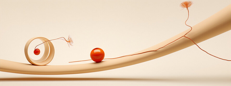 3D rendering of a surreal beige organic structure with orange spheres and flower-like elements