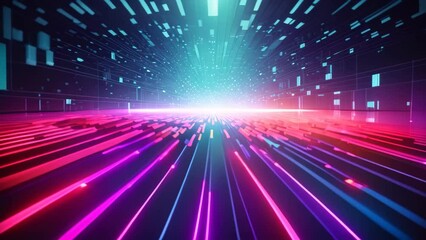 Leinwandbilder - Abstract technology background with glowing lines and dots. 3D Rendering, Abstract futuristic background Data Transfer, AI Generated