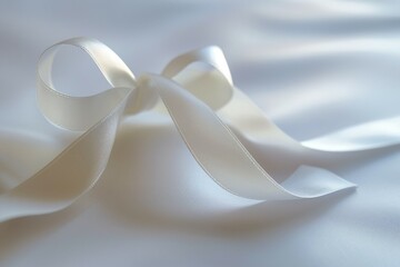 Wall Mural - A white ribbon is curled up on a white background