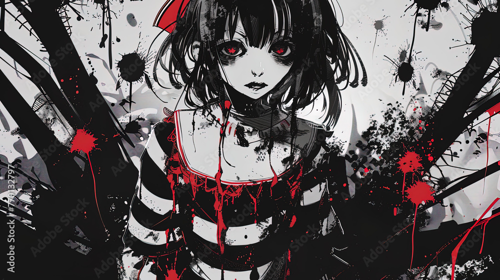 Horror Clown Anime Manga Illustration Black And White Scene Stock 
