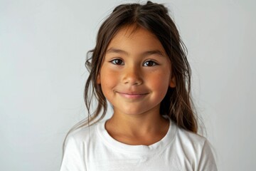 Canvas Print - A young girl with long hair is smiling at the camera