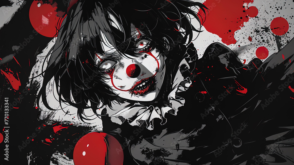 Horror Clown Anime Manga Illustration Black And White Scene Stock 