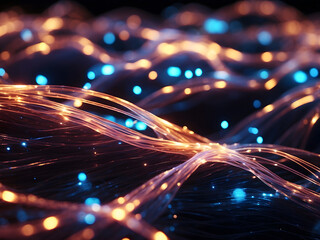 Wall Mural - Swirling fibre-optic cables with glowing light points design.