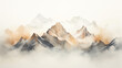 A serene watercolor painting captures the tranquil beauty of a misty mountain range bathed in soft, warm hues.