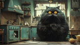 Fototapeta  - Big fat fantasy cat in the kitchen