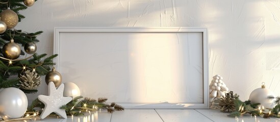 Canvas Print - A mockup scene featuring a white frame and decorative baubles.