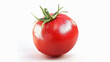 Single red tomato with water droplets on a white background