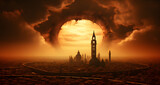 Fototapeta Big Ben - an unusual sunset illuminates the big ben which has been a symbol of peace