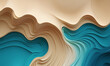 3D abstract background, simulating the sea and sand, blue and beige colors.