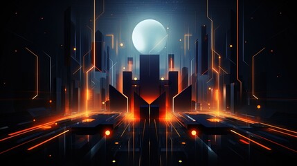 Wall Mural - abstract geometric shapes with glowing lines and futuristic elements