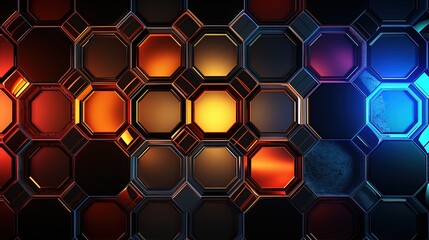 Wall Mural - futuristic hexagonal patterns with neon highlights and metallic textures