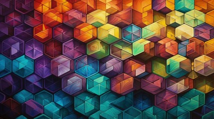 Wall Mural - grid of interconnected octahedrons in a captivating and intricate pattern with vibrant colors