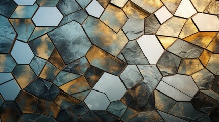 Canvas Print - mosaic of interlocking polygons with intricate patterns translucent overlays and metallic reflections