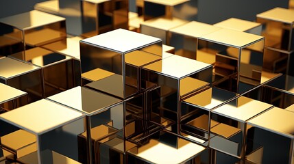 Wall Mural - overlapping cubic forms creating a three dimensional aesthetic with metallic reflections