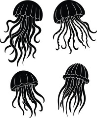 Wall Mural - Cartoon Jellyfish Vector Clipart - Silhouette Stamps