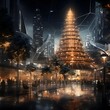 Pagoda at night in Shanghai, China. 3D rendering