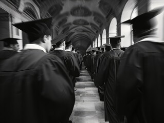 Canvas Print - Academic procession, graduates in line, cap and gown, tradition in motion -