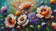 bright colorful flowers painted with oil paints. colors of rainbow. summer floral background	