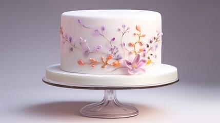 Wall Mural - Watercolor Cake with Airbrushed Effect and Delicate Floral Designs.