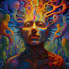 Wall Mural - dmt art of subjective experiences of individuals with schizophrenia showing the vibrant and halluc