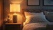 A dimly lit modern nightstand with a lamp, minimalist. For design, 3d render, decoration