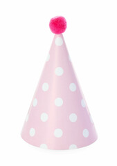 Wall Mural - One pink party hat with pompom isolated on white