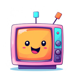 Cute cartoon kawaii television clip art on a white background, a vector illustration for children's book illustrations