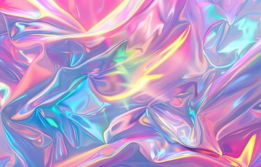 Wall Mural - vibrant holographic colorful abstract background with shiny waves making lines and patterns on a silky texture