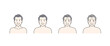 男性の顔の経年変化のアイコンイラストセット（老化・加齢・シワ・シミ）