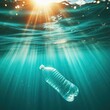 Plastic bottle in the sea, environment pollution