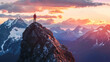 Magical Fantasy Adventure Composite of Man Hiking on top of a rocky mountain peak. Background Landscape from Canada.