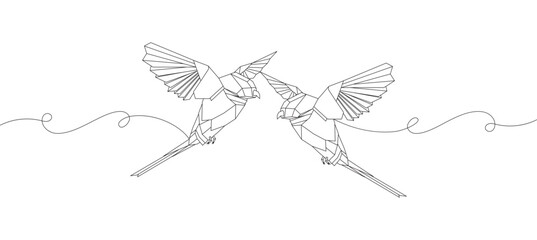 Wall Mural - Origami bird line art style, line art isolated vector illustration