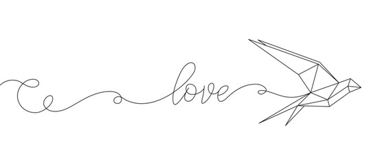 Wall Mural - Origami bird line art style, line art isolated vector illustration
