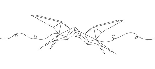 Wall Mural - Origami bird line art style, line art isolated vector illustration