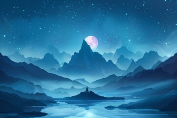 Wall Mural - A meditation app background that invites users to a tranquil midnight journey