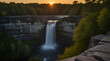 Overview of water falls at sunset in Taughannock Falls State Park. Falls State Park is a 750-acre state park .generative.ai