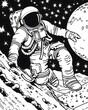 Coloring page, black and white, Space Adventure, astronaut in space, coloring book for adults and children