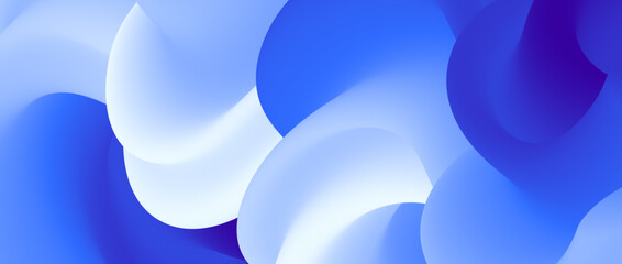 Poster - Creative white blue fluid gradient background. Wavy curved 3d flow poster wallpaper. Liquid wave backdrop. Cold color template for presentation, banner, flyer, booklet, brochure. Vector illustration