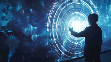 Poster - businessman interacting with virtual AI technology
