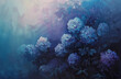 Dark blue flowers are the subject of an oil painting, featuring soft gradients, light purple and light aquamarine hues, and a majestic composition.