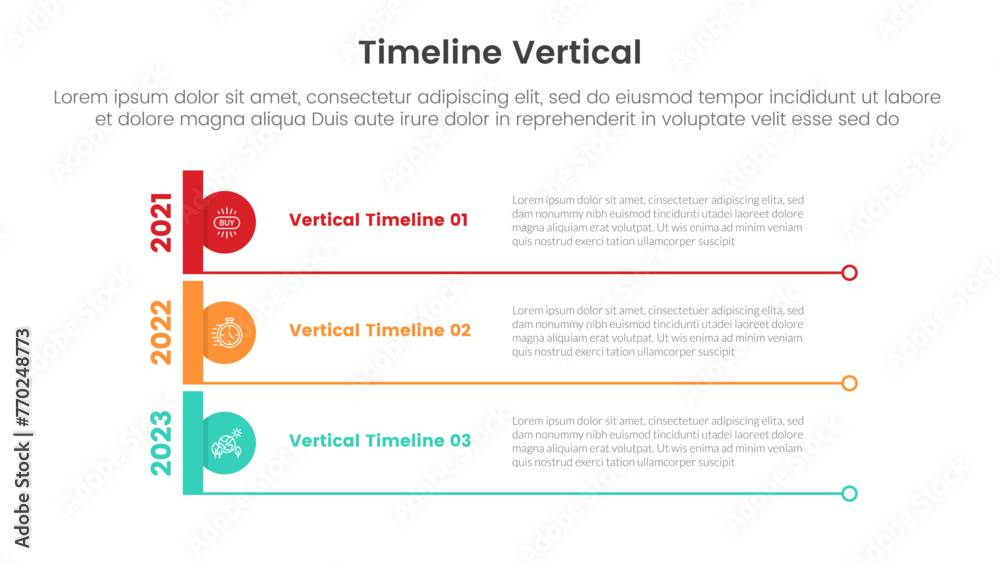 Three Line Time Line vertical timeline milestone infographic template banner with creative ...