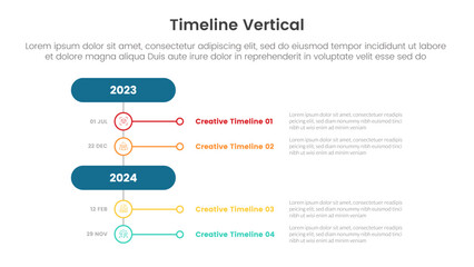 Poster - vertical timeline milestone infographic template banner with round rectangle and small circle divison with 4 point list information for slide presentation