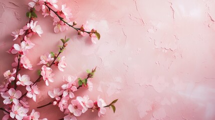 Sticker - a branch of a cherry blossom on a pink background