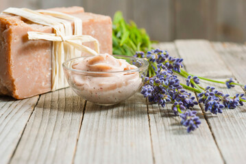 Canvas Print - Cosmetic cream and soaps with lavender