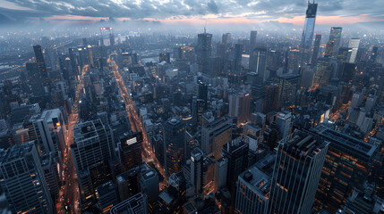 Wall Mural - Rooftop Panorama of a Vibrant Cityscape with Skyscrapers