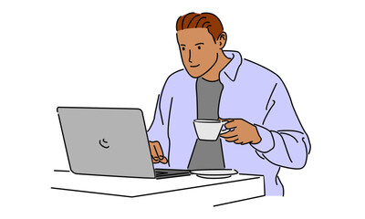 Poster - line art color of man with laptop computer