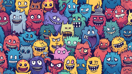 Wall Mural - Colorful Doodle Monsters Vector Pattern