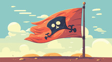 Retro Cartoon Pirate Flag Flat Cartoon Vactor Illus