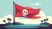 Retro Cartoon Pirate Flag Flat Cartoon Vactor Illus